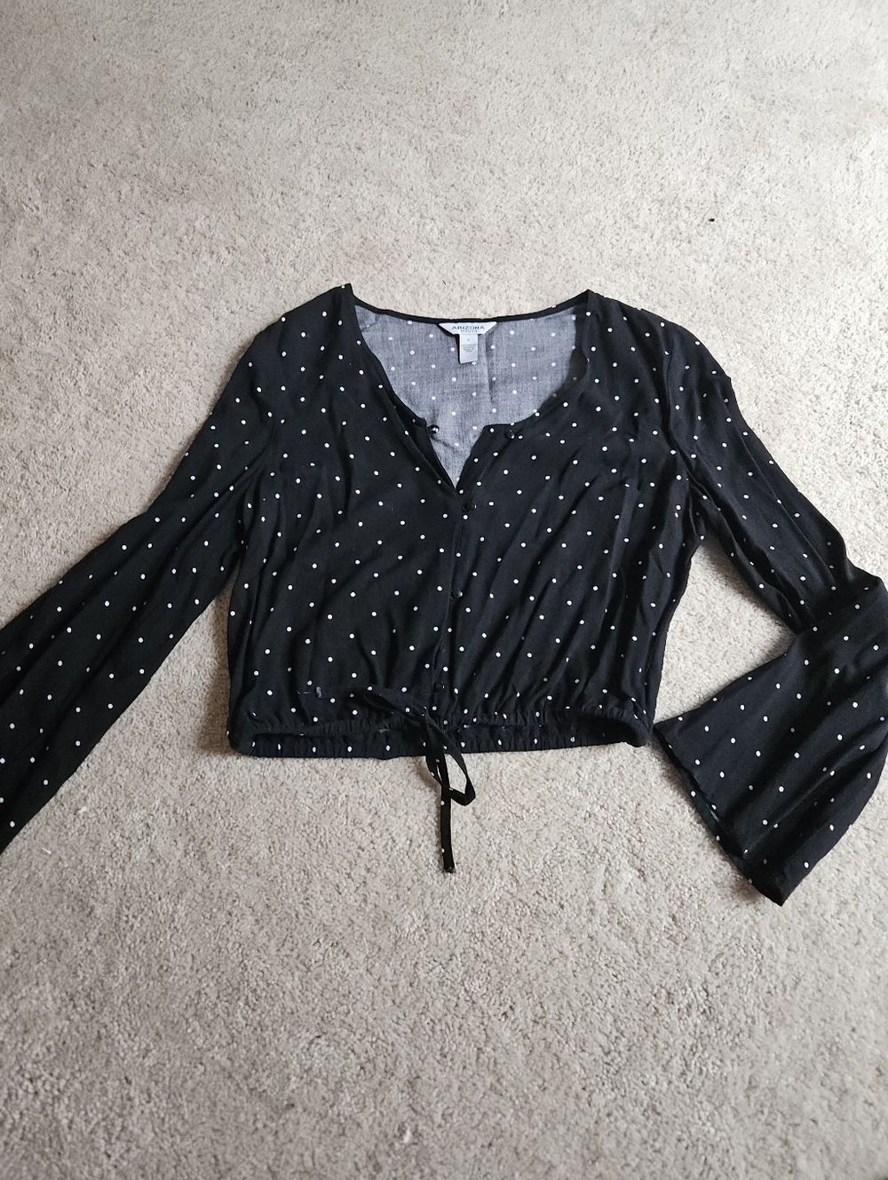 Arizona Jean Co. Black Polka Dot Tie-Waist Blouse Size S